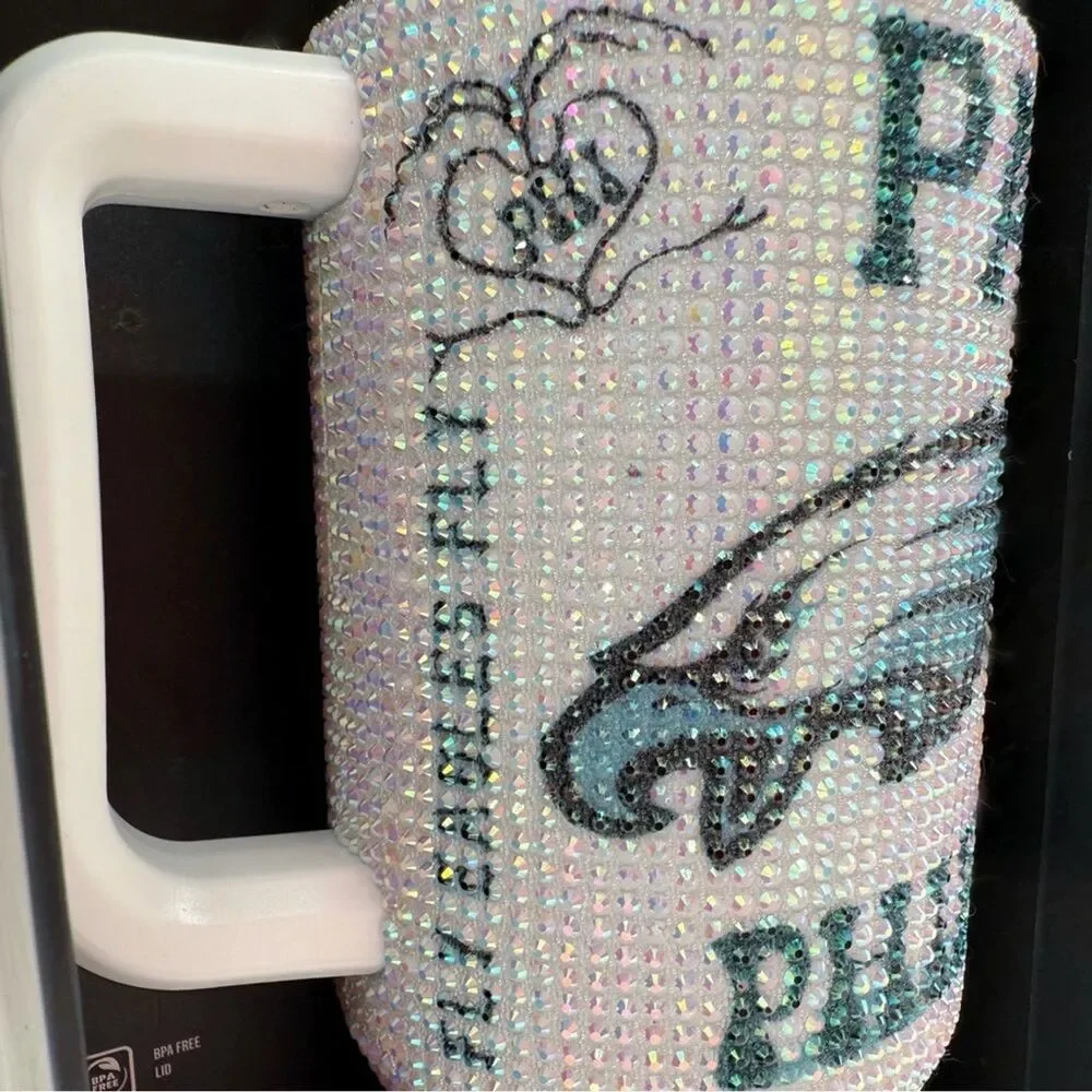 NFL Philadelphia Eagles Bling Colossal Tumbler 40 oz White Bedazzled Iridescent